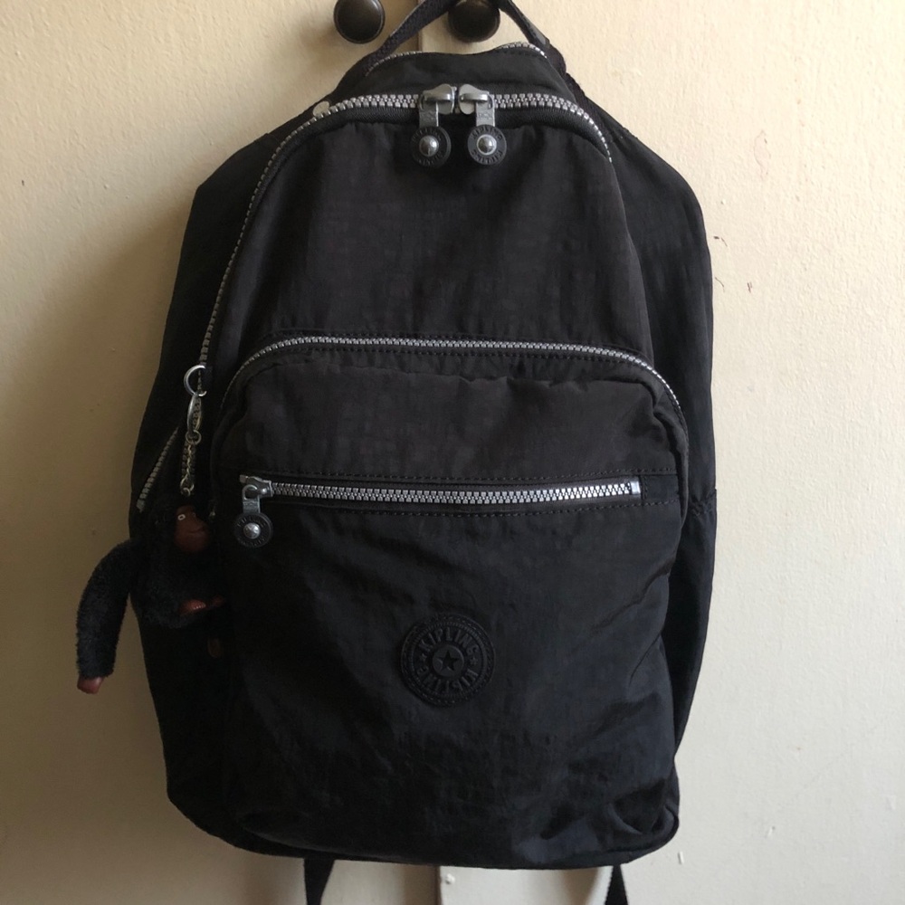 Kipling Black Nylon Backpack with Monkey Charm